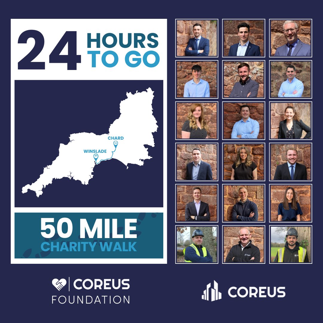 In 24 hours, the Coreus and C Squared team will embark on a 50-mile walk from Chard to Exeter to raise money for The Coreus Foundation, supporting charities like Prostate Cancer UK and the Devon Air Ambulance. 

justgiving.com/crowdfunding/c…

#50milewalk #charitywalk #charityfundraiser