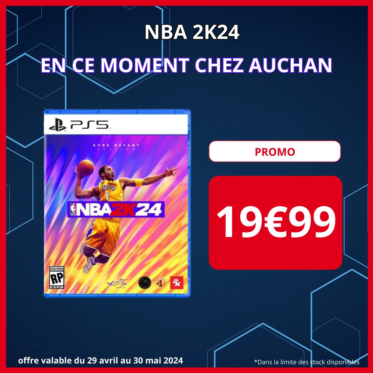 Envie de vivre l'intensité des Play-offs avec NBA2K24 ? Il est disponible à 19,99 € chez Auchan sur PS5 / XBOX SERIES ! 🎮 Également disponible à 12,99 € sur PS4 et Nintendo Switch.🎮