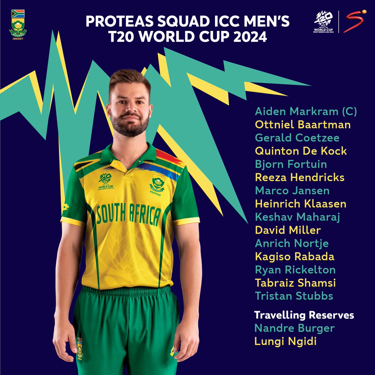 Here is your Proteas squad that will represent South Africa at the ICC Men's T20 World Cup 🇿🇦