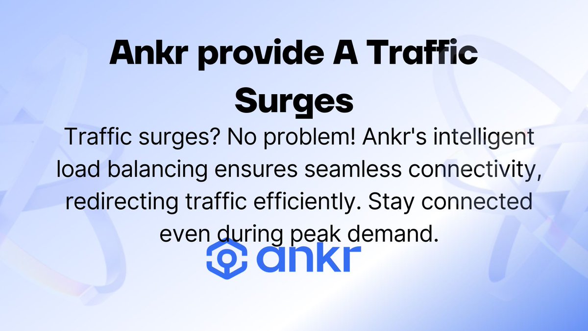 🔄 Traffic surges? No problem! Ankr's intelligent load balancing ensures seamless connectivity, redirecting traffic efficiently. Stay connected even during peak demand. #LoadBalancing #SeamlessConnectivity