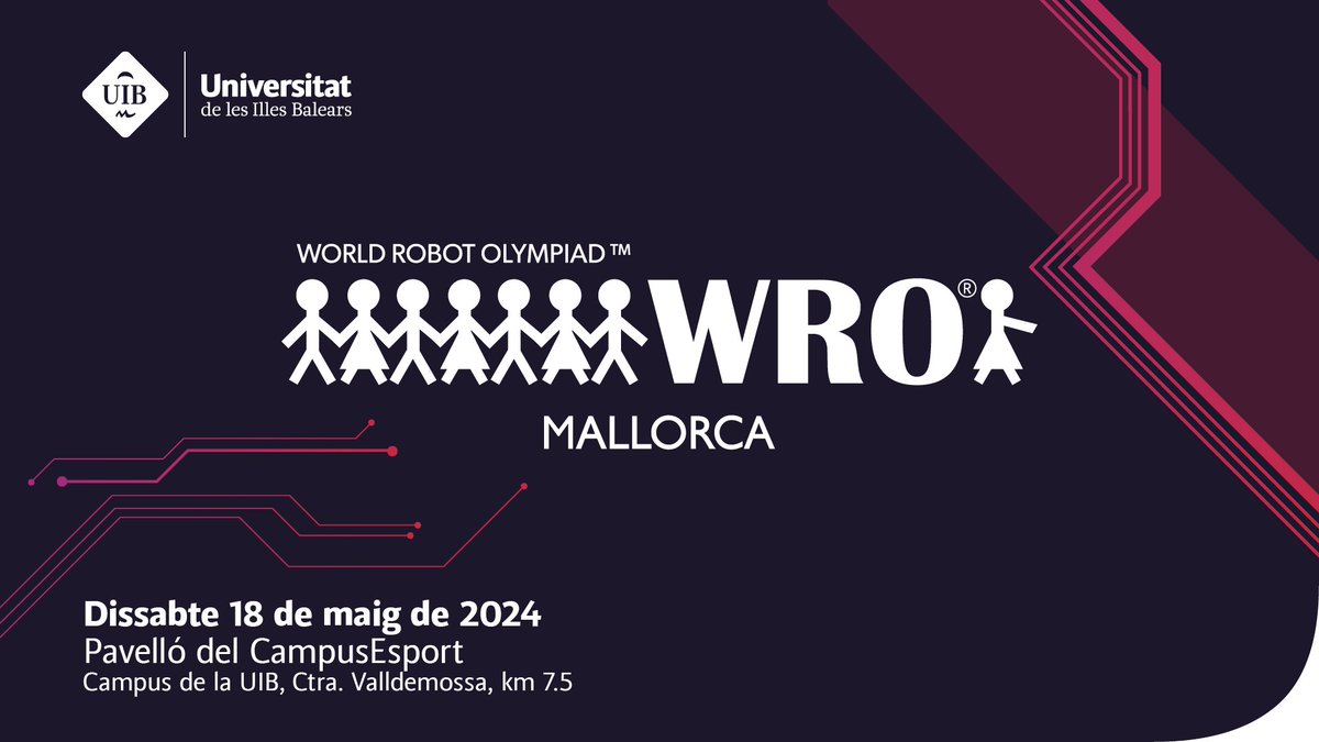 Nova edició de la World Robot Olympiad @wrobotoes a la @UIBuniversitat! El dissabte 18 de maig a Mallorca i el dissabte 25 de maig a Menorca. Tota la informació és a eps.uib.es/wro i eps.uib.es/wro-menorca. Vos hi esperam! És una activitat del Programa MEET EPS @PortUIB