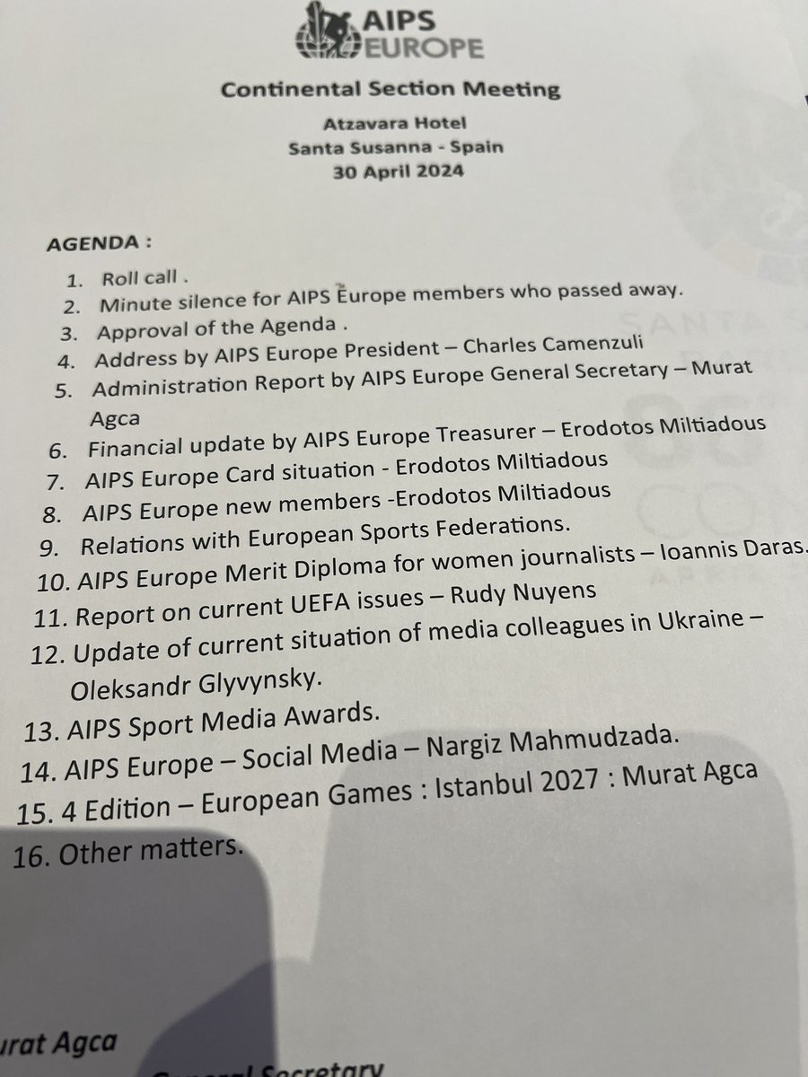 Gestern Gala mit #AIPS Awards Gewinnern, u.a. @MarkusHarm, und Präsentationen u.a. von #UEFA und @Paris2024. Heute startet der Kongress in Santa Susanna dann richtig