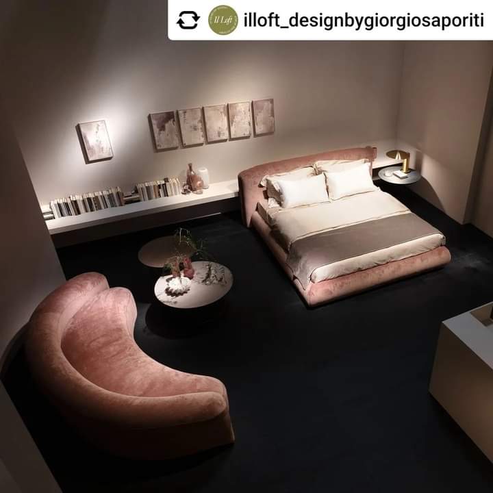 Posted @illoft_designbygiorgiosaporiti More angles of our booth ✨
The beautiful Quentin bed in velvet pink paired with Quentin Curvo sofa. 

Design by Studio Ervas Basilico Girardi
•
•
•
#salonedelmobile #illoft #salonedelmobile2023 #interiordesign #archilovers