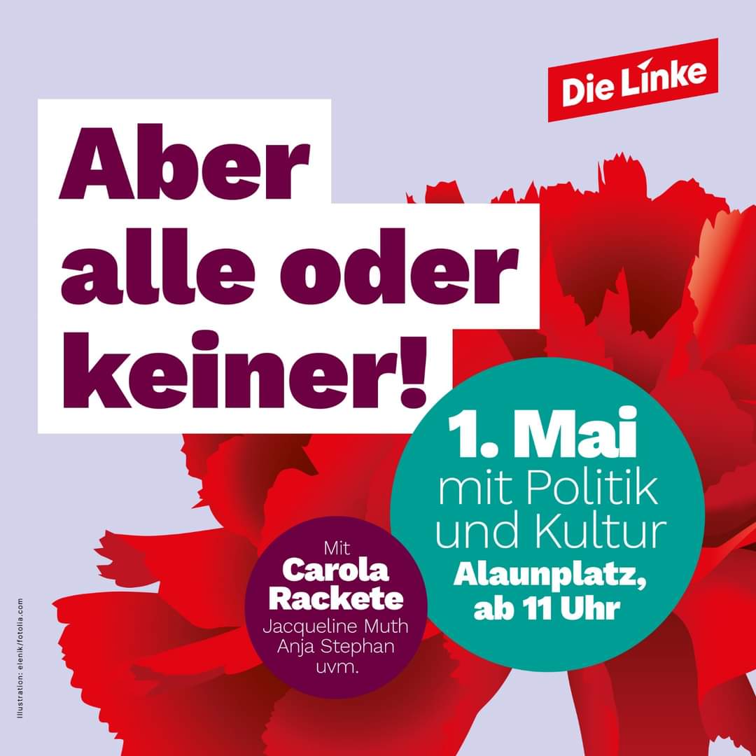 Heraus zum 1. Mai! 🚩✊ Auch in diesem Jahr begehen wir den Tag der Arbeit traditionell mit einem Fest im Alaunpark. Zu Gast sind unter anderem unserer Spitzenkandidatin Carola Rackete, Clara Bünger MdB, unsere Abgeordneten und Kandidierenden. #dielinke #1Mai #Dresden