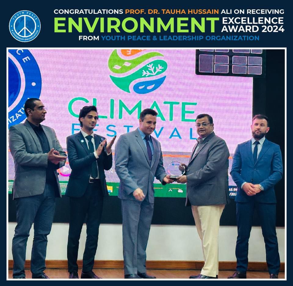 Congratulations, Prof. Dr. Tauha Hussain Ali, Vice Chancellor, MUET, on being honored with the Environment Excellence Award 2024 by the Youth Peace & Leadership Organization. 
.
.
.
.
.
.

#EnvironmentExcellence #YouthLeadership #MUET #Inspiration #Sustainability #Changemaker