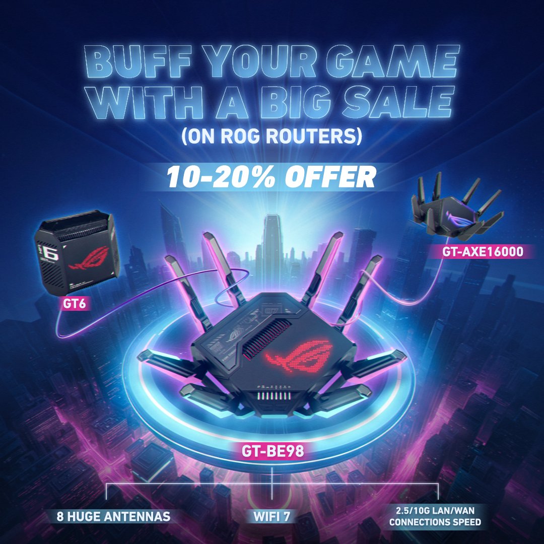 ROG_ME's tweet photo. لا تفوت أستغلال هذا Glitch في أسبوع الألعاب على أقوى وأكبر موجهات ROG على أمازون.
Don't miss out on this glitch during Gaming Week on the most powerful and biggest ROG routers on ِAmazon.
UAE Amazon: https://t.co/V5ncjLxBRS
KSA Amazon: https://t.co/T1XrQuuNzx
#ROGme https://t.co/fAdT7vB5YJ