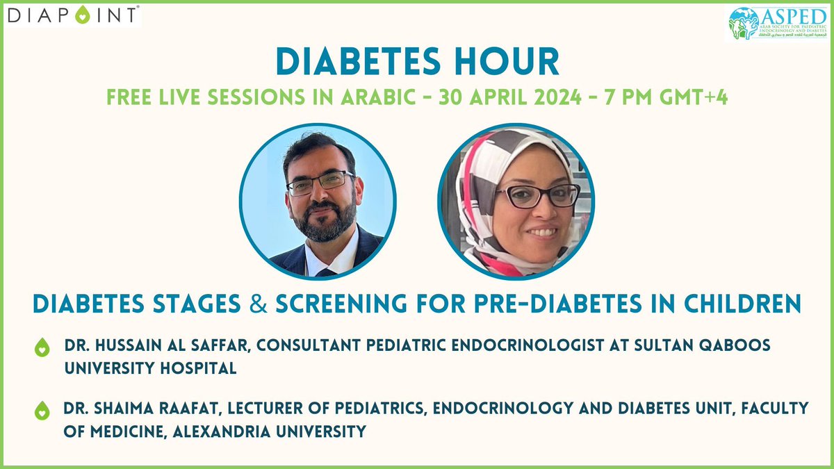 DiapointME's tweet photo. Join Dr. Hussain Al Saffar & Dr. Shaima Raafat Today at 7 PM for expert advice on Diabetes stages & screening for pre-diabetes in children, followed by a discussion where you can ask the experts.💬
Register now -> https://t.co/UP89RxVzsX
#ASPED #diapointme https://t.co/4dcFRItDs8