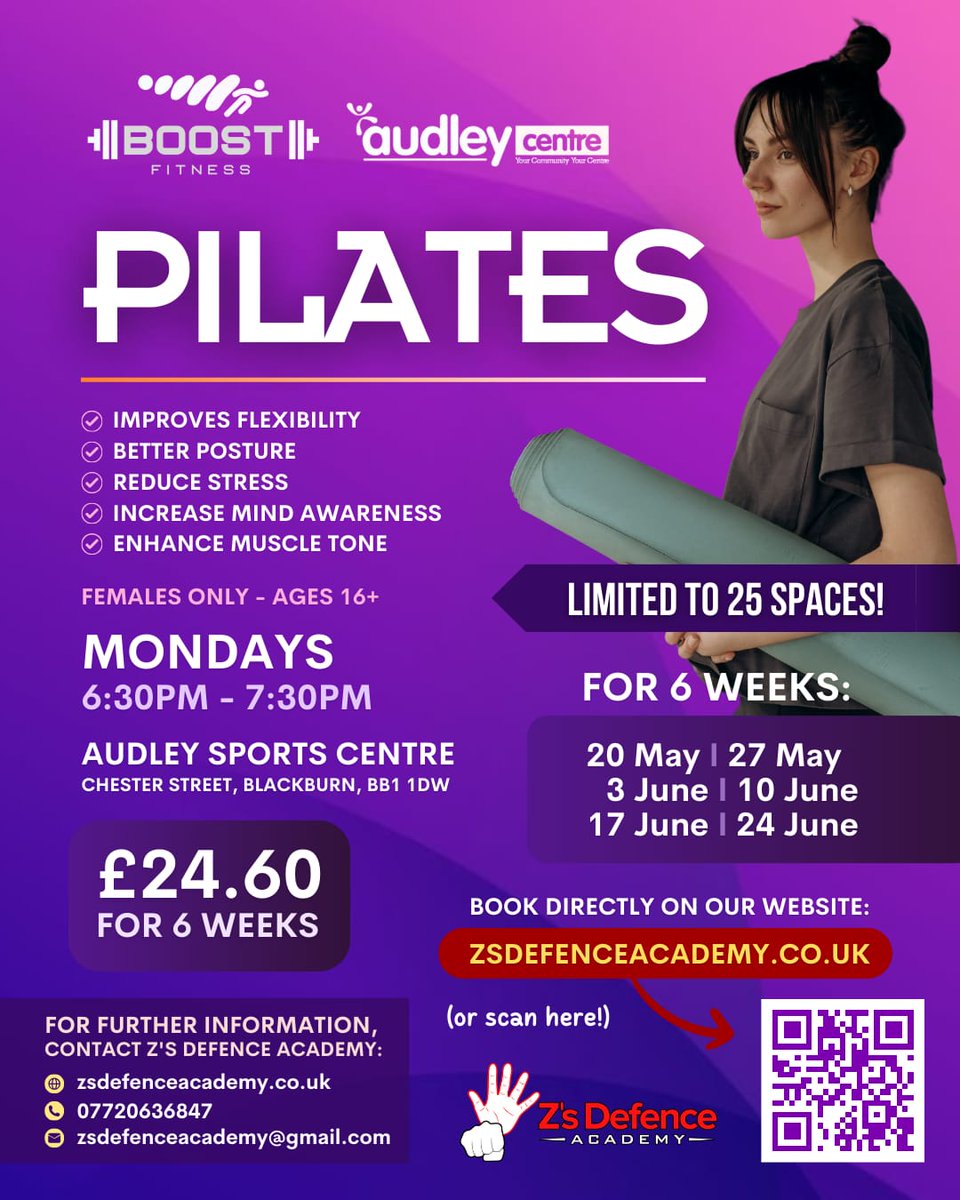 Transform your body and mind with our Pilates classes in Blackburn! Strengthen, tone, and find balance with expert guidance. Enjoy the benefits of improved flexibility, posture, and core strength. @AudleyCentre Book package on our website zsdefenceacademy.co.uk/online-session…