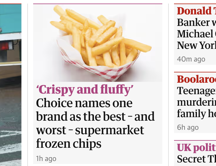 Yes. This is the news, brought to you by @GuardianAus. I could be wrong, but I assumed a news outlet should be offering the news, not which frozen chips are the best or worst. Clickbait, shitbait, whatever you want to call it, it’s definitely not the news. #AUSPOL