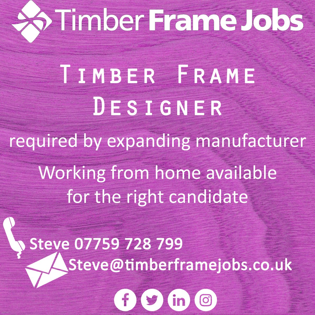 #TimberFrame designer required  by this award winning manufacturer. #WorkingFromHome available as an option for the right candidate. Hsbcad experience is preferable but not essential. Many other #TimberFrameJobs avail in UK & Ire Contact steve@timberframejobs.co.uk (07759) 728799