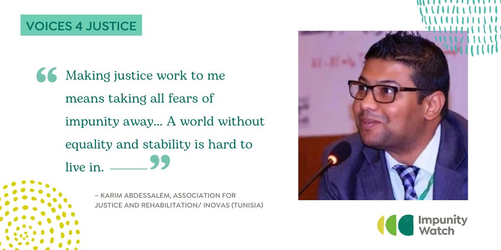💬 This week on #Voices4Justice: #Impunity for #humanrights violations continues to be a threat to #justice, according to Karim Abdessalem, from @InovasOrg (Tunisia). Watch the video ▶️ bit.ly/48I1tT0 (also in Arabic) Our work in #Tunisia: impunitywatch.org/what-we-do/con…