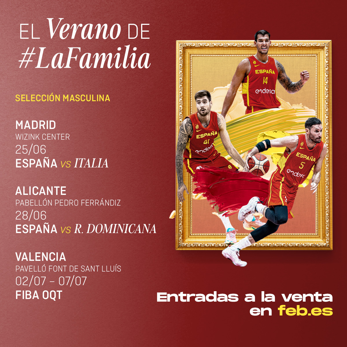🚨 OFICIAL | #LaFamilia preparará el #FIBAOQT de Valencia con 2⃣ partidos en España 👍 🇪🇸🆚🇮🇹 📆 25 de junio 📌 Madrid 🇪🇸🆚🇩🇴 📆 28 de junio 📌 Alicante #SomosEquipo