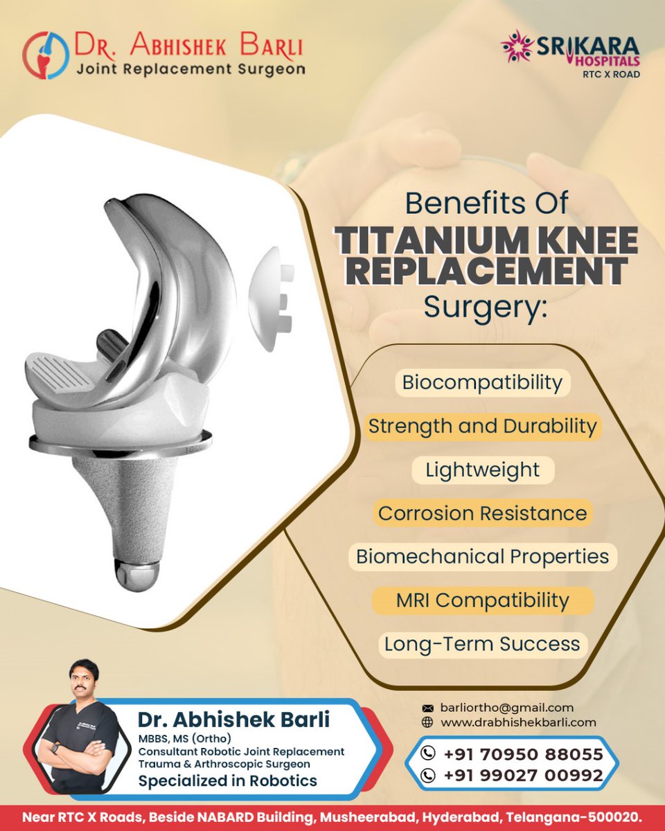 Benefits of Titanium Knee Replacement Surgery
For More Information
Call: +91 70950 88055
+91 99027 00992

#KneeReplacement #Drabhishekbarli #Orthocare #RTCXRoads #TitaniumKnee #OrthopedicSurgery #JointHealth #KneeSurgeryBenefits #JointReplacement 

Visit
drabhishekbarli.com