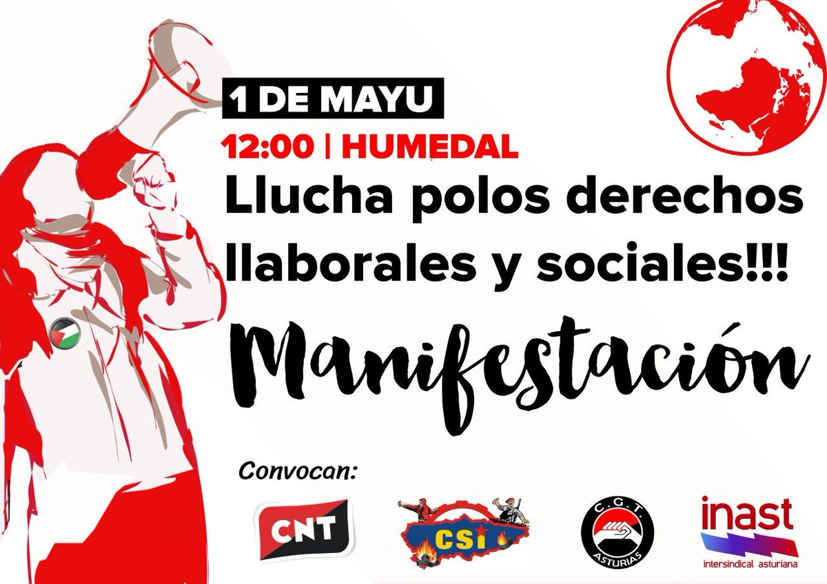 Nos vemos el 1 de mayo a las 12:00 en Xixón para movilizarnos por los derechos laborales y sociales y por un movimiento internacional contra la guerra.