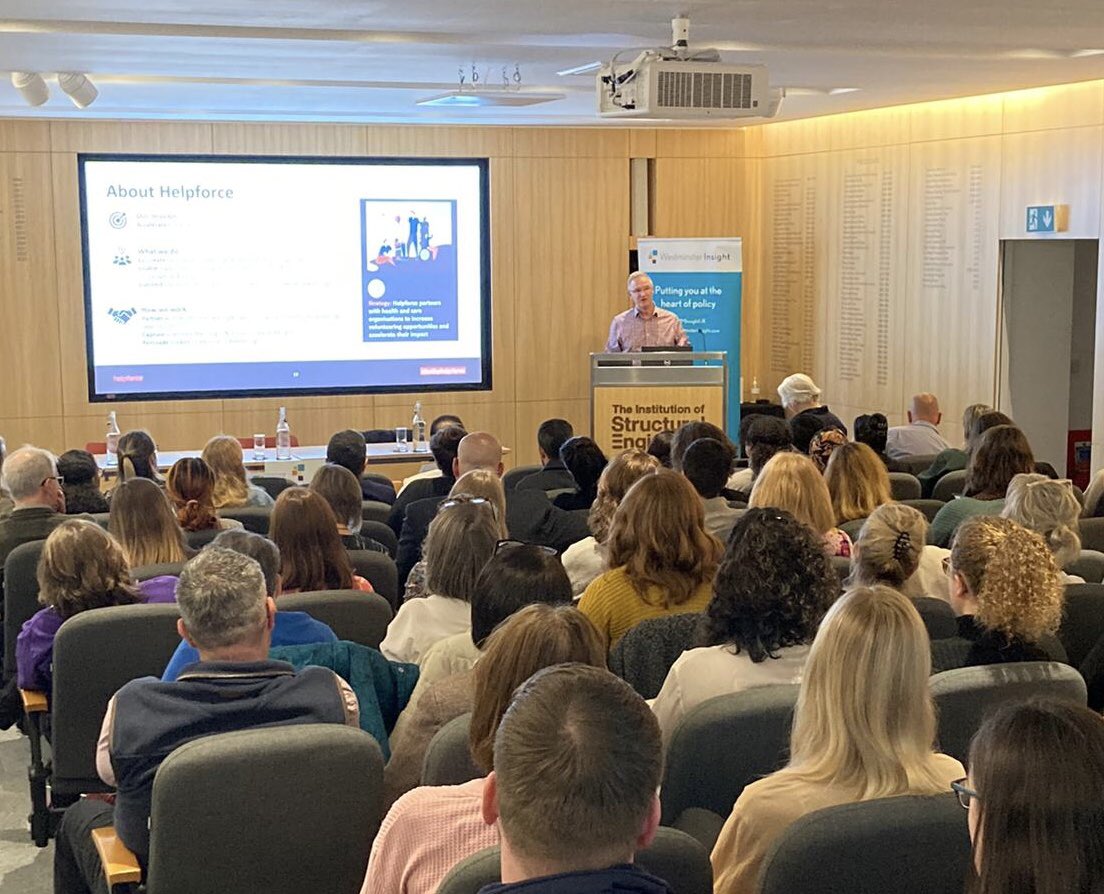 Thrilled to see so many passionate & ambitious volunteer leaders at the Volunteer Management Conference today, listening to our CEO @Mark_HelpForce sharing how they can enable volunteers to play a big role in improving people’s health & wellbeing across integrated care systems.