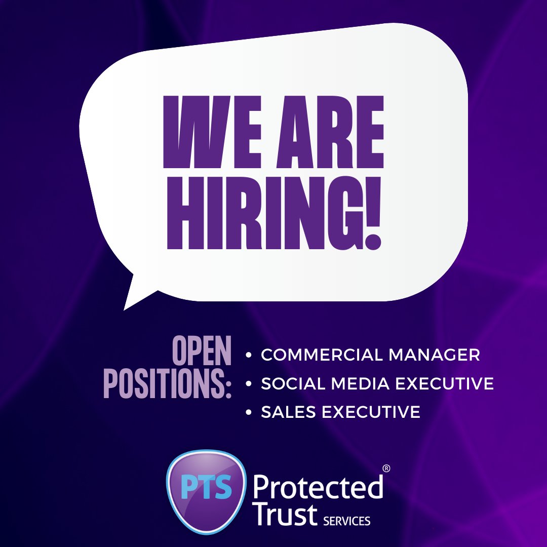 📢 WE ARE HIRING! Join PTS in 2024 as we expand our vibrant team. We're looking for: Commercial and Contracts Manager Social Media Executive Sales Executive Passionate about your career? 🌟 Apply now at marketing@protectedtrustservices.com! #JoinPTS2024 #traveljobs #travel