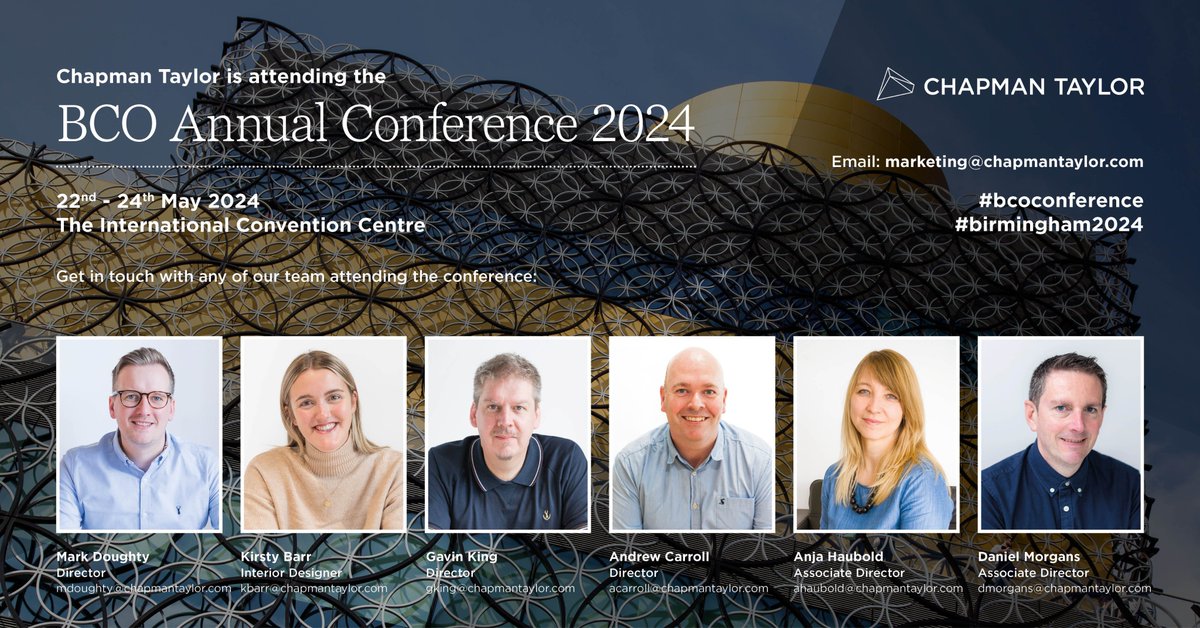Chapman Taylor's workplace team attending the annual BCO Conference 22-24 May 2024 chapmantaylor.com/news/chapman-t… #ChapmanTaylor #BCOConference #BCOConference2024 #OfficeArchitecture #WorkplaceArchitecture #WorkplaceDesign #WorkplaceInteriors #Architecture #InteriorDesign #Interiors