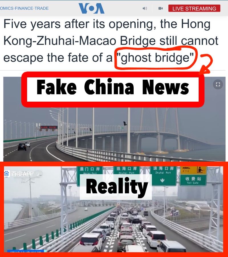 Here's a typical example of US media making fake news to demonize China. This empty bridge photo was taken at around 6am and decoloured. In reality, 12,000 vehicles use this bridge daily. I use it often to go between the mainland and HK. voachinese.com/a/hong-kong-zh…