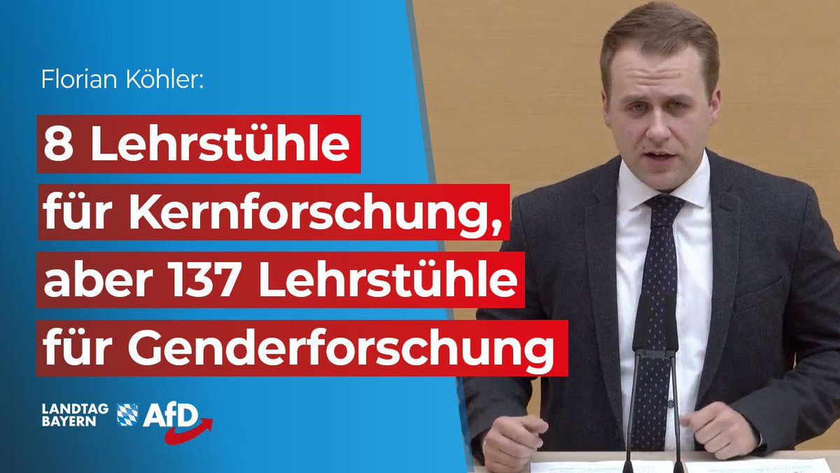 📣 8 Lehrstühle für Kernforschung, aber 137 Lehrstühle für Genderforschung Die Kamikaze-Energiepolitik der #CSU und der Freien Wähler wird zerlegt. Die CSU glaubt, wenn sie auf Bundesebene irgendwann einmal wieder mit der SPD oder den #Grünen koaliert, dass es eine