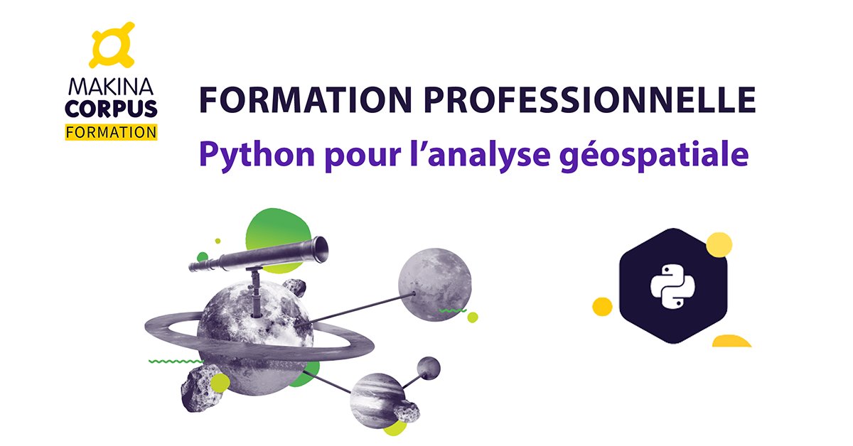 Vous avez des données géolocalisées à traiter ? Du 3 au 5 juin, nous organisons une #formation #Python pour l’analyse géospatiale à Toulouse: makina-corpus.com/formations/for…. Apprenez à explorer et représenter vos données géospatiales à l'aide du langage Python. #data #Geospatial