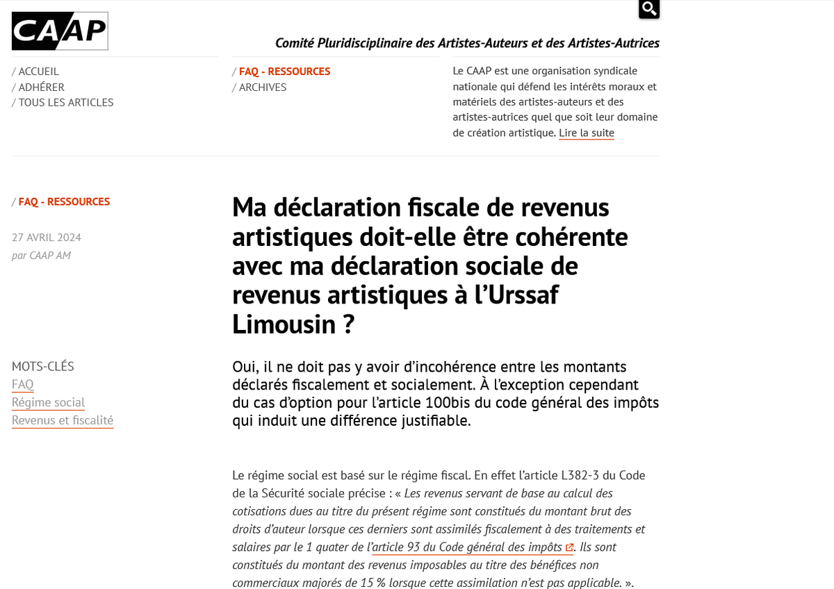 INFO PRO : LA DÉCLARATION FISCALE ET SOCIALE DES AA
caap.asso.fr/spip.php?artic…