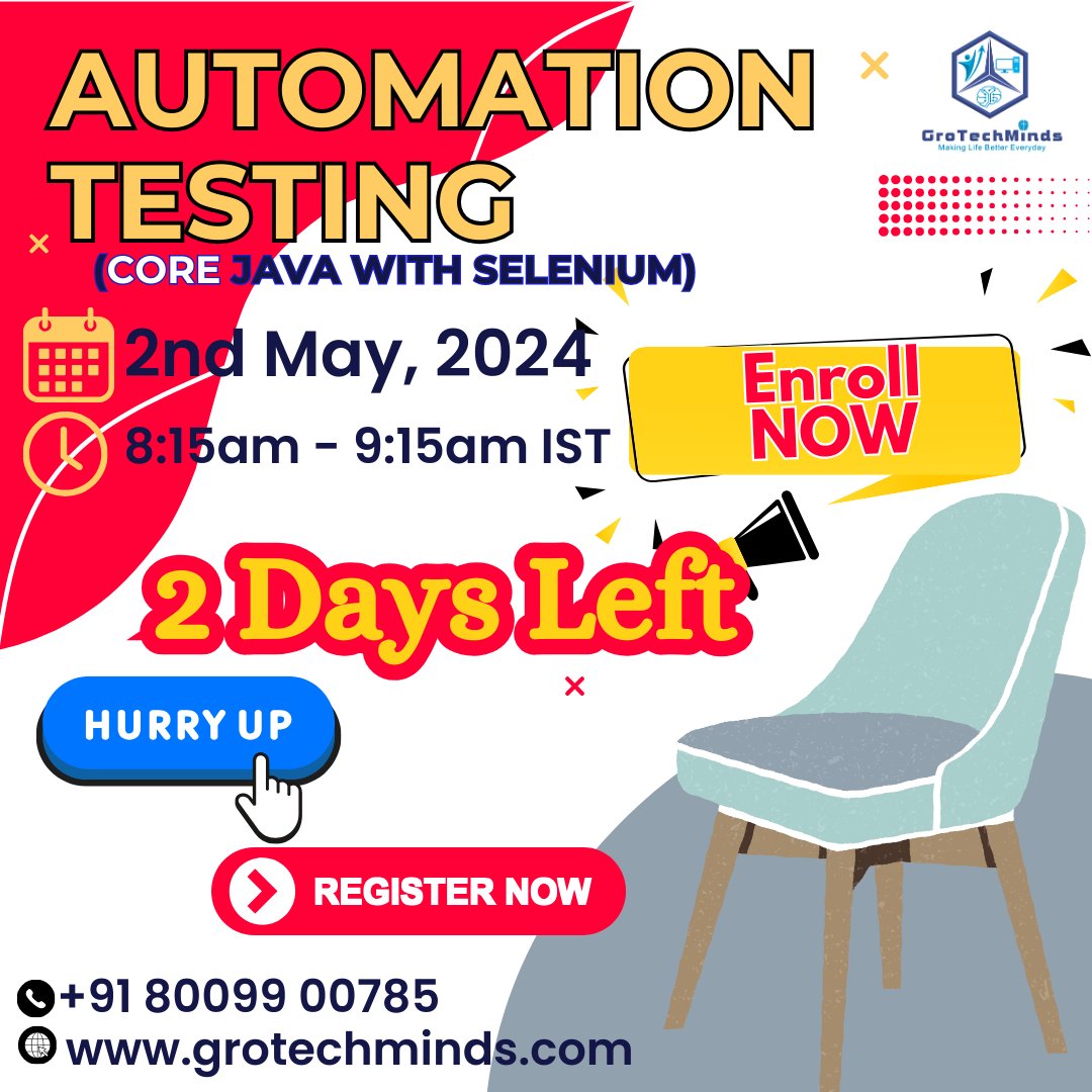 Automation Testing ( Core Java with Selenium)

📅 2nd May 2024
⏲ 8:15am - 9:15am

To Register visit here 👉 : lnkd.in/gDwzxCks

or call us on +91 8009 00785

#automationtesting #manualtesting #softwaretesting #softwaredevelopment #software #onlinecourse