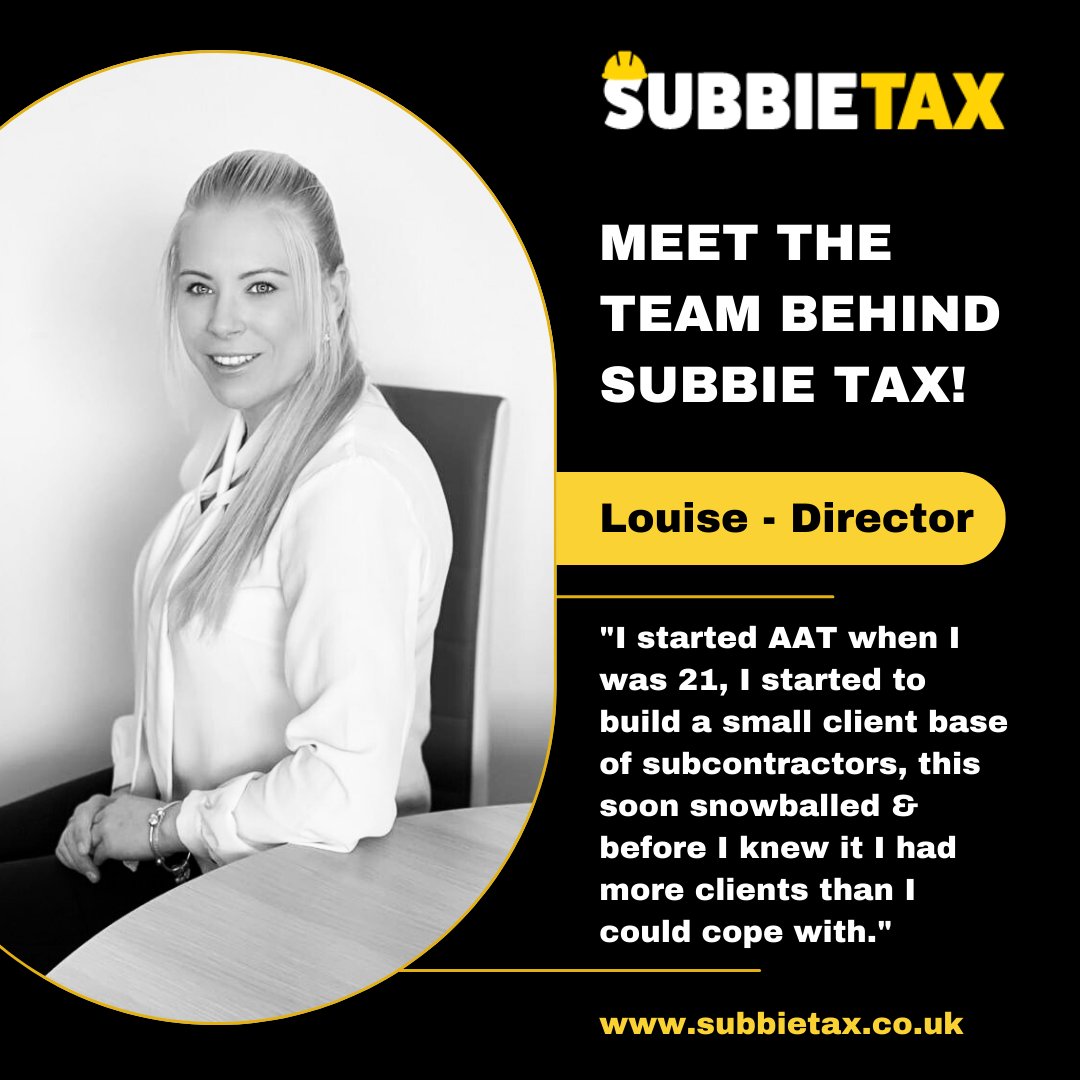 It is time to meet another member of the Subbie Tax Team! 💛

This is Louise, Director of Subbie Tax. 

#meettheteam #subcontractor #contractor #carpenter #constructionworker #carpentry #plumber #electrician #constructionlife #selfemployed #staffordshire #crewe #taxapp #tax