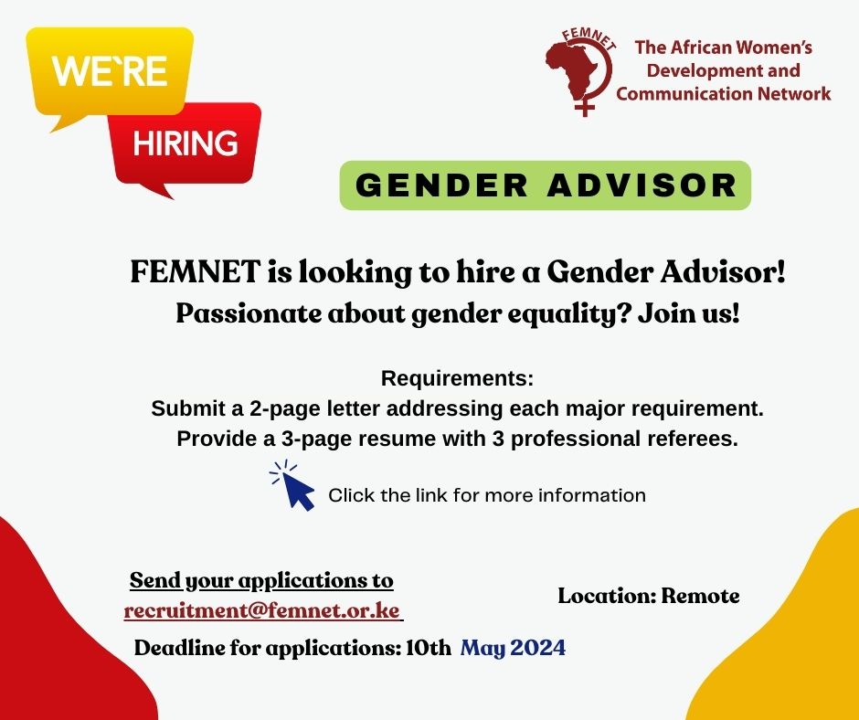 Exciting opportunity alert! 🚀 Femnet is looking to hire a dedicated Gender Advisor to join our team. If you're passionate about driving change in gender equality, this could be your chance! For application details visit the link below femnet.org/careers/gender…
