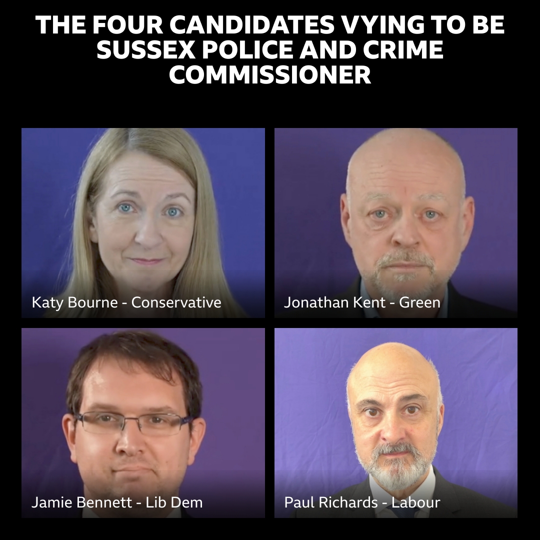 🧵 THREAD Will you be voting for the next Sussex Police and Crime Commissioner on 2 May? It's time to meet the candidates who want your vote. We asked all four how they would make people feel safer in Sussex. Here's what they said: (1/5)