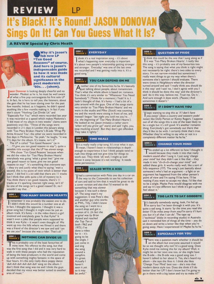 Happy 35th to #JasonDonovan's #TenGoodReasons album, released #onthisdayinpop in 1989. There really was no bigger male pop star that year and this @PWLHitFactory gem gave us sing-along anthem after sing-along anthem. What's your fave? @mikestockmusic 
onthisdayinpop.com/2014/05/jason-…