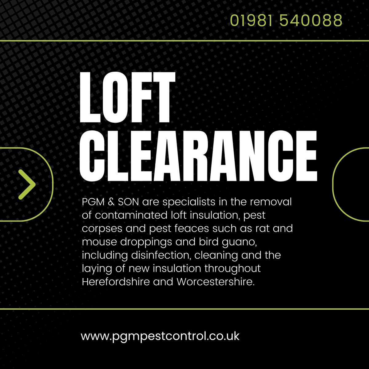 Need your loft cleared?💬 Visit our website now and chat with us! pgmpestcontrol.co.uk/loft-clearance…

#MakePestControlGreenAgain Get in touch today! 
☎️ 01981 540088  📧 contact@pgmpestcontrol.co.uk

#Hereford #Herefordshire #Worcester #Worcestershire #leominster #supportsmallbusiness