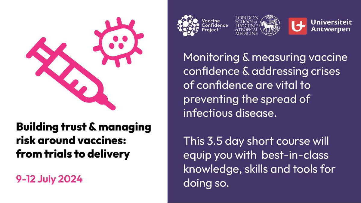 Why should you apply to our new vaccine confidence short course? Because vaccine 💉 coverage stands at its lowest since 2008. Tackling confidence issues is key to saving lives. Learn more and apply for a place here: uantwerpen.be/en/research-gr… @LSHTM @UAntwerpen @ProfHeidiLarson