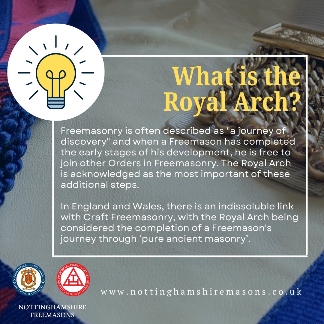Freemasonry is often described as 'a journey of discovery' and The Royal Arch is acknowledged as the most important of the additional steps a Freemason may choose to take Learn More at nottinghamshiremasons.co.uk/craftandroyala… #Freemasons #royalarch