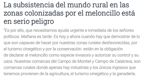 Problemas reales del medio rural:
- Precariedad laboral
- Ausencia de oportunidades
- Escasez y mala calidad de servicios
- Sequías y cambio climático
- Degradación ecológica

Problemas ficticios:
- Meloncillo