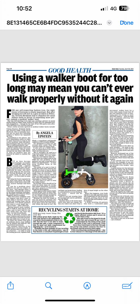 My piece in today’s Daily Mail: a warning to Victoria Beckham - and others - about wearing a medical boot for too long . As leading experts explain to me here #victoriabeckham