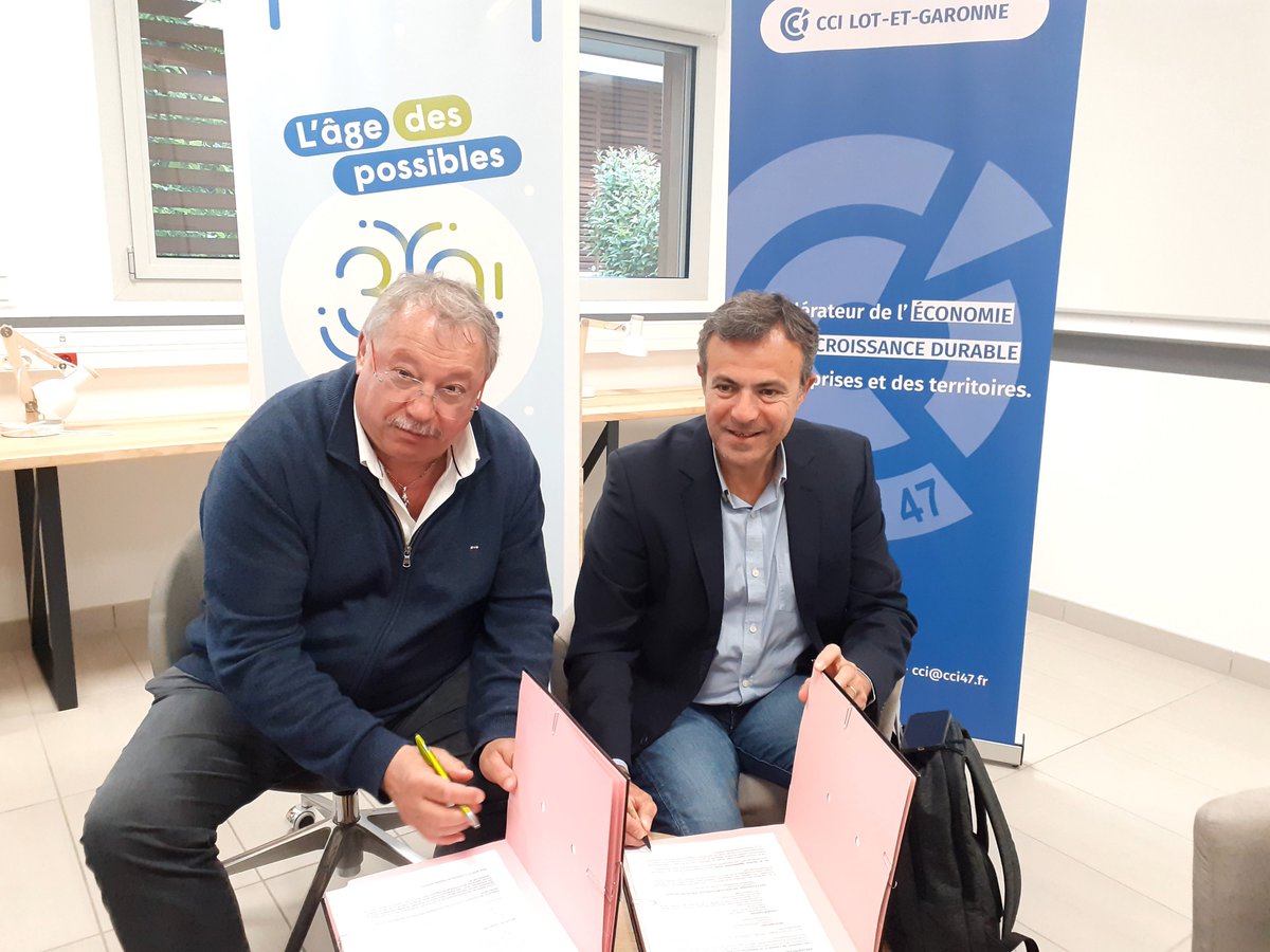 🚀Le 29 avril, Jacques Bilirit, Président de Val de Garonne Agglomération, et Frédéric Péchavy, Président de la <a href="/CCI47/">CCI Lot-et-Garonne</a> ont signé une convention de #partenariat de 3 ans, pour soutenir le #développementéconomique et renforcer les services aux entreprises 📸
#innovation #transition