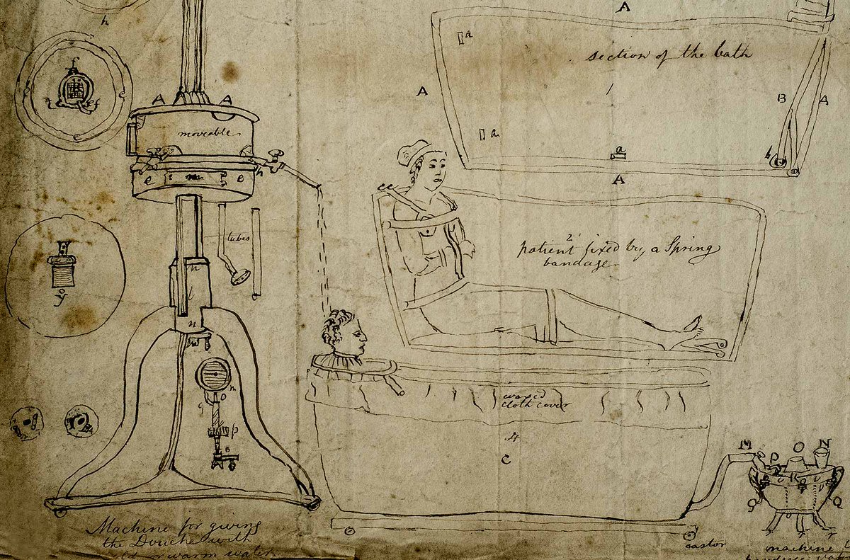 This water douche was used to 'treat' mental health complaints. Another method was the 'Bath of Surprise’ – where a patient was suddenly plunged into cold water. One particularly extreme example involved abandoning patients in a river or lake and forcing them to swim to shore