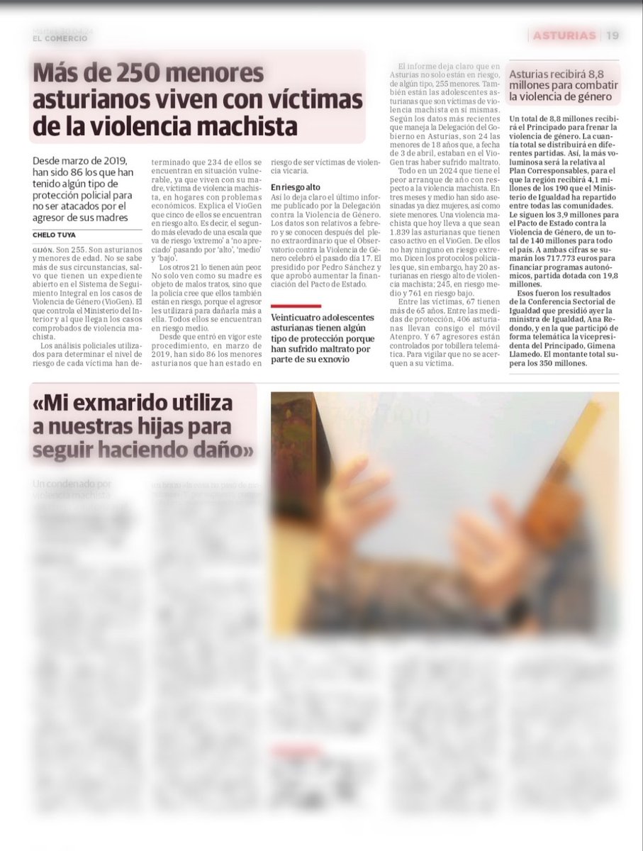 Y mientras sigue el ruido, la violencia machista no para. Más de 250 menores asturianos saben lo que es vivir en ella. La madre de dos de ellos lo cuenta en @elcomerciodigit... Pasen y lean... #ViolenciaDeGénero #Asturias #VioGen #ViolenciaVicaria