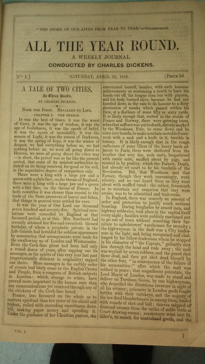 OTD - 30/04/1859 - the first installment of 'A Tale of Two Cities' was published in ATYR.