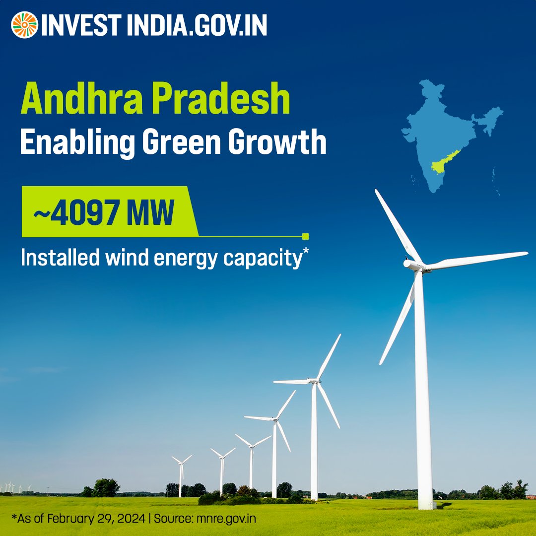 Ready to embrace the winds of #opportunity in #AndhraPradesh? The coastal state is home to 44 GW of wind power potential (measured at the height of 100 Metres). Explore more about the state at: bit.ly/II-AndhraPrade… #InvestInIndia #RenewableEnergy @mnreindia