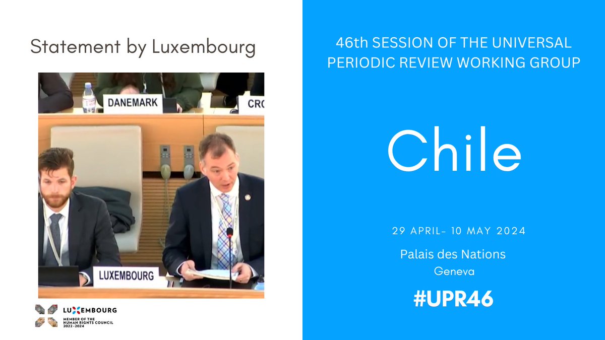 #Luxembourg🇱🇺’s #UPR46 recommendations to #Chile🇨🇱: 1️⃣Set up a truth & justice process for child victims of violations under state custody 2️⃣Criminalise enforced disappearance 3️⃣Implement a comprehensive sexual education law 4️⃣Adopt law on women's right to a life free of violence