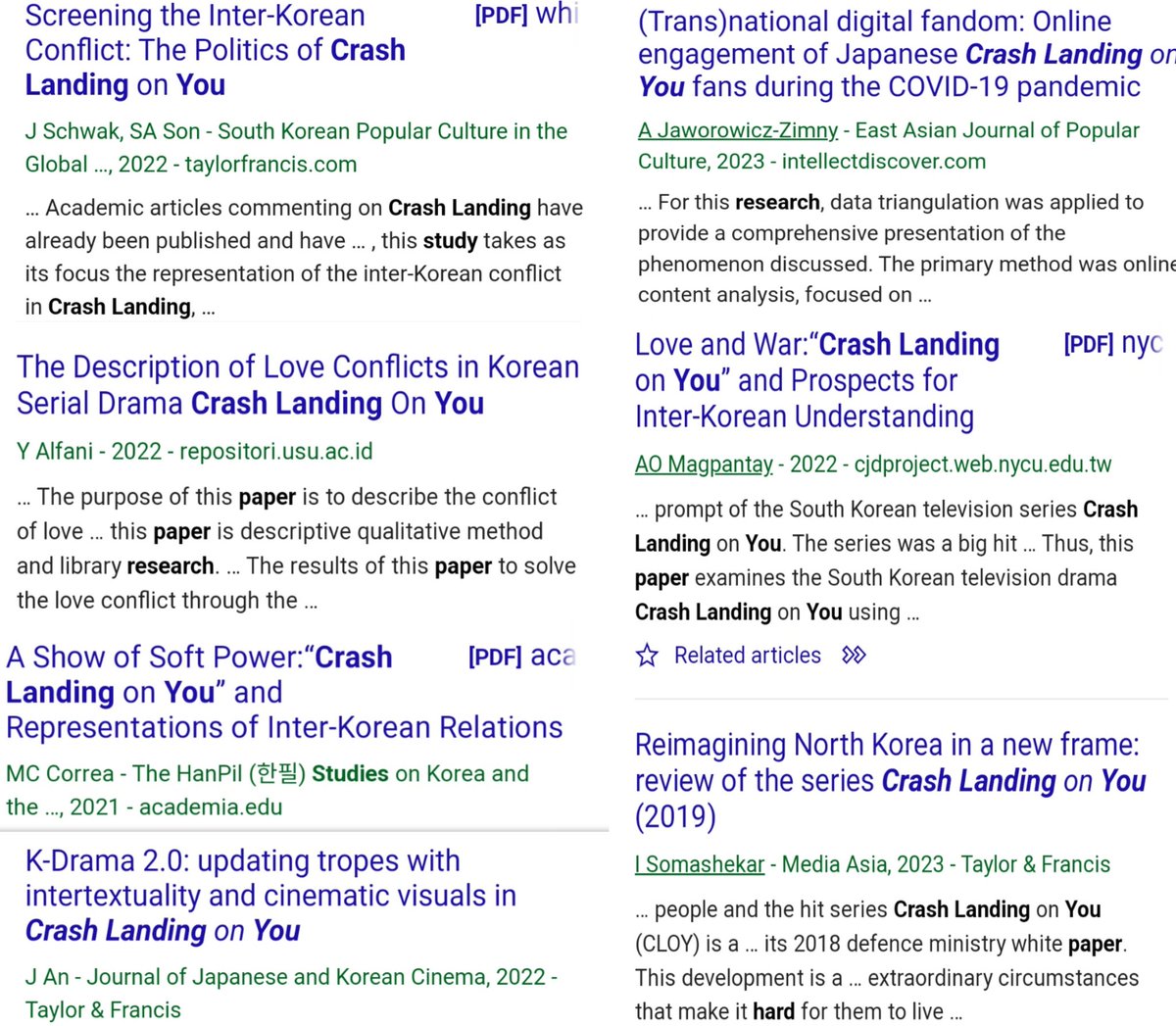 Global impact of Crash Landing on You made scholars create paper research about it. Bro and Sis out there, you've got your research preferences correct! 🎓