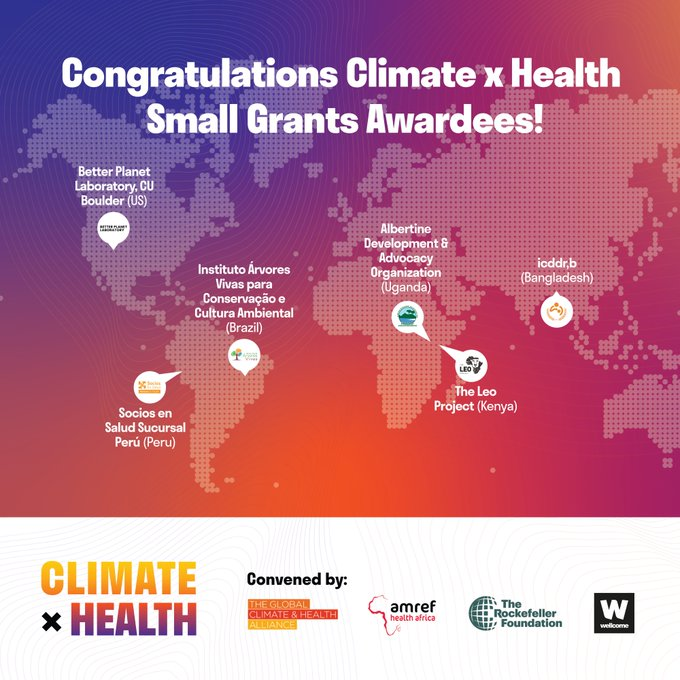 Congrats, Climate x Health small grants awardees! From indigenous knowledge to mental health to adolescent-centric action plans, these 6 organizations are working to address the most pressing issues at the nexus of climate and health. Learn more - climatexhealth.org/small-grants