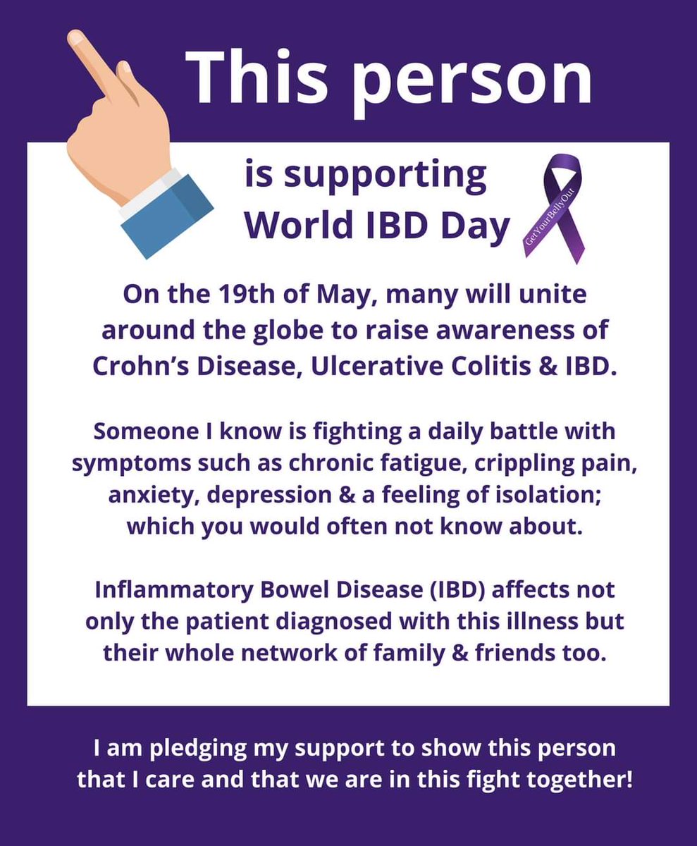 NEWSFLASH - You do not need to be personally affected by #Crohns / #Colitis / #IBD to show those who are, that you care😍

Will you be supporting #WorldIBDday & sharing your #GetYourBellyOut photo on the 19th of May 2024?

Let your friends & family know by sharing this post 👏😃