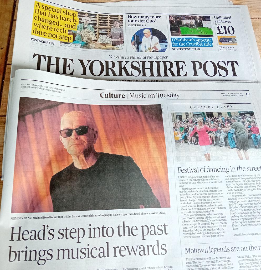 Had a chat with @michaelheadtreb for today's @yorkshirepost. He plays at @CityVarieties on May 4. If you can, please #buyapaper