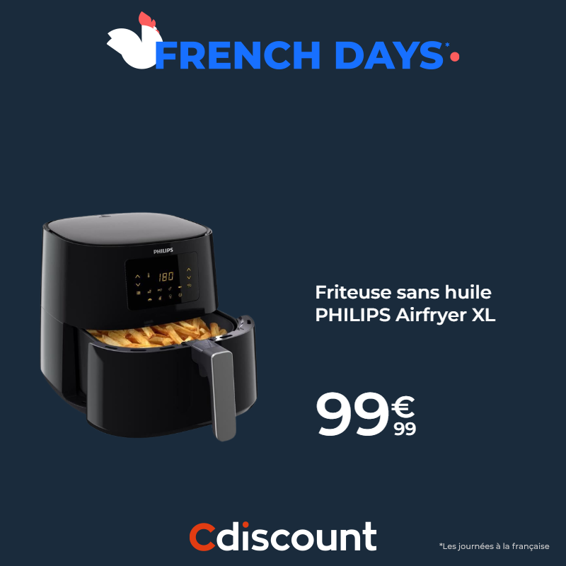 🇫🇷 #CdiscountFrenchDays 👛 Friteuse sans huile PHILIPS Airfryer XL série 3000 à 99,99€ 🛒 bit.ly/4aNRjkC