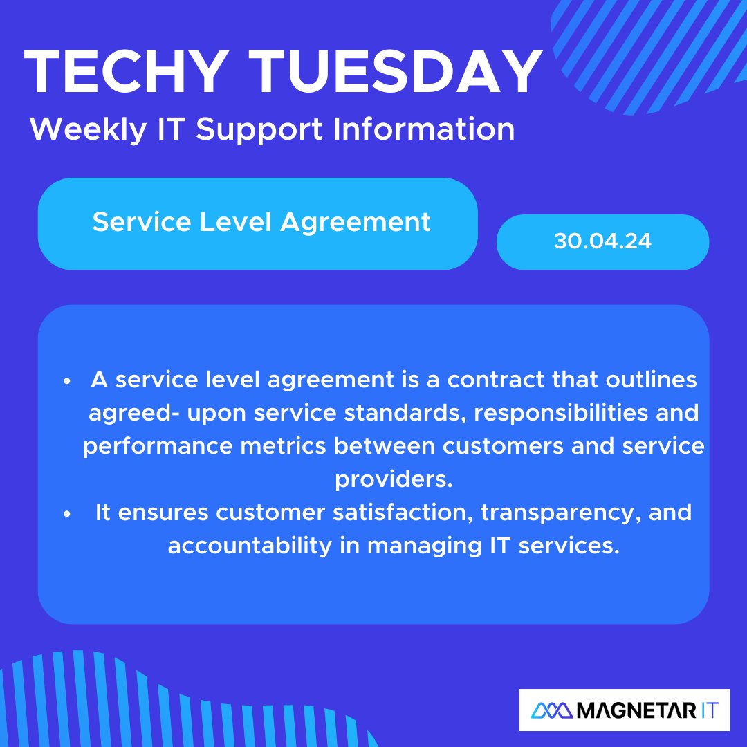 What is a service level agreement? 🌍 At Magnetar IT we offer a 100% satisfaction guarantee. Meaning that if you're not happy with that month's service, we will refund your monthly fee. ⚡ #magnetarit #itconsultancy #techytuesday #itsupport