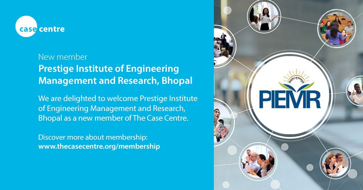 We're delighted to welcome Prestige Institute of Engineering Management and Research, Bhopal as our newest member. 🇮🇳 Our member organisations are a big part of the case community and at the heart of everything we do. Discover the membership benefits 👉 thecasecentre.org/membership