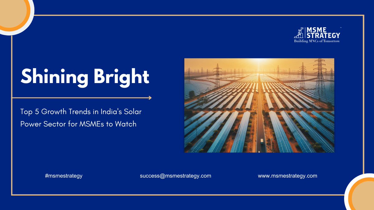 Ditch the high electricity bills!  ☀️  Embrace solar and unlock a world of benefits!  Read our latest article on the top 5 solar power trends for MSMEs: msmestrategy.com/shining-bright… #MSMEstrategy #SolarPower #CleanEnergy #SustainableGrowth