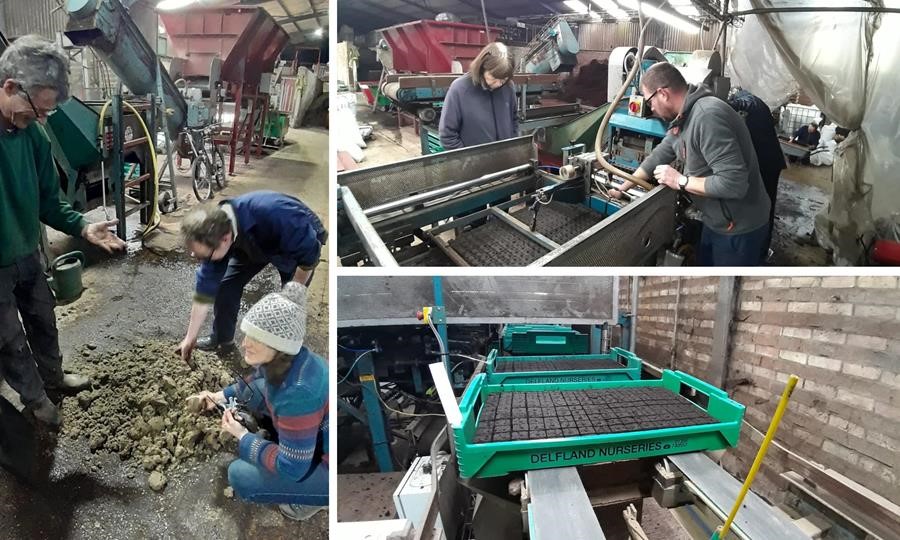 As part of the UKRI funded peat-free organic growing media project ,CAWR researchers travelled to Delfland Nurseries to test some novel blends of materials using commercial scale equipment. Lettuces grown in the blocks will be planted on land managed by Riverford Organic Farmers.